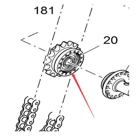 Vö pavers  Spiral output shaft sprocket assembly (left) Part number 2011495