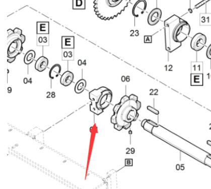 DYNAPAC scraper sprocket shaft bearing seat part number 4812026906