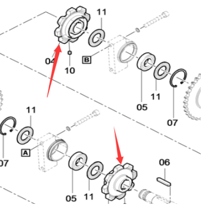 Spreader scraper sprocket shaft sprocket accessory part number 4812023700