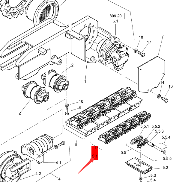 BOMAG walking chain rail assembly part number 05870038