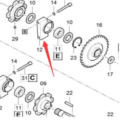 DYNAPAC paver accessories scraper lower sprocket edge bearing seat part number 4812026908