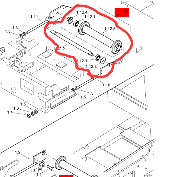 BOMAG scraper guide wheel axle assembly part number 89220055