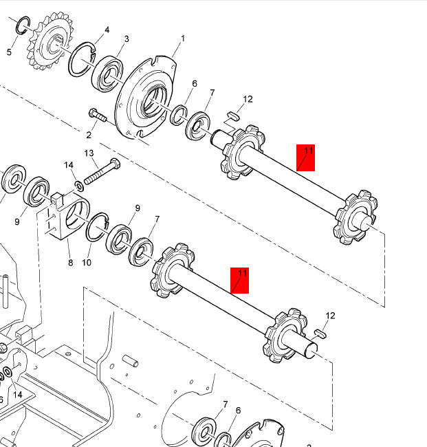 BOMAG scraper sprocket shaft part number D2403035