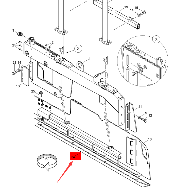 BOMAG right side slide rail part number 89510644