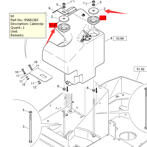 BOMAG diesel tank cover part number 95650430