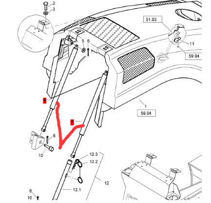 BOMAG engine hood gas spring part number 05581171