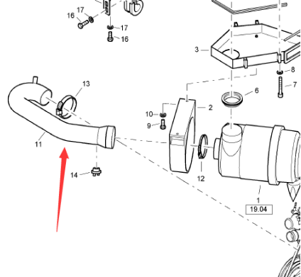 BOMAG air intake pipe part number 06616019L