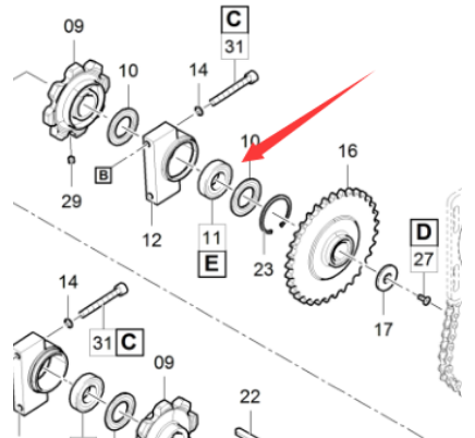DYNAPAC scraper sprocket shaft bearing part number 4749540001