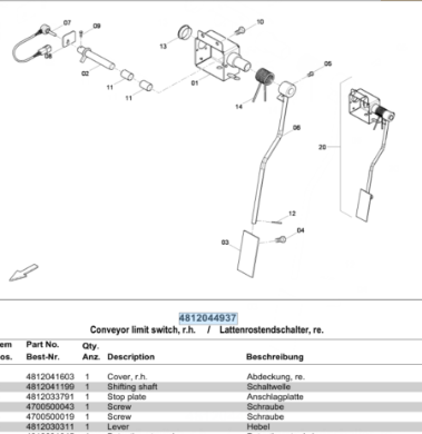 DYNAPAC travel switch part number 4812030488