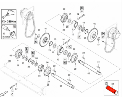Dynapac scraper sprocket shaft repair kit part number 4812027438